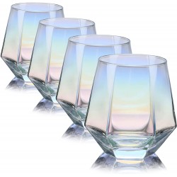 Diamond Stemless Wine Glass Set Of 410 Oz,Iridescent Glassware For Gift ,Modern Rainbow Wine Glass For Serving White Wine ,Red Wine Whiskey,Bourbon,Cool Water CUKBLESS