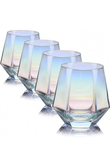 Diamond Stemless Wine Glass Set Of 410 Oz,Iridescent Glassware For Gift ,Modern Rainbow Wine Glass For Serving White Wine ,Red Wine Whiskey,Bourbon,Cool Water CUKBLESS