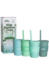 Grow Forward Kids Bamboo Cups Kids Cups with Straws and Lids Eco Friendly BPA Free Dishwasher Safe Straw Cups for Kids with Silicone Lids and Sleeves Drinking Smoothies Rainforest