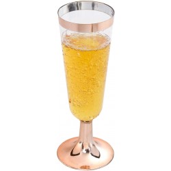 I00000 50 Pack Rose Gold Plastic Champagne Flutes 5 Oz Fancy Rose Gold Champagne Glasses Plastic Classicware Plastic Toasting Glasses Disposable Party Cocktail Cups for Wedding & Mother's Day