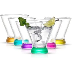 JoyJolt HUE Martini Glasses 7oz Cocktail Glassware Set of 6 Colored Glass Base. Drinking Glasses Cocktail Glasses Stemless Margarita Glasses Bar Glasses Shrimp Cocktail Glasses Juice Glasses