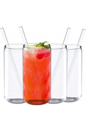 Jucoan 4 Pack 18 oz Can Shaped Beer Glass Premium Handmade Clear Drinking Glass Cups with 4 Reusable Glass Straws for Water Wine Beer Cocktails and Mixed Drinks