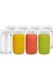 Juice Shot Bottles Set Wide Mouth for Juicing Beverage Storage Liquids 2 oz Clear Glass with White Caps Reusable Leak Proof Jars 8 pack