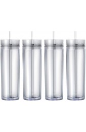 Maars Drinkware Double Wall Insulated Skinny Acrylic Tumblers with Straw and Lid 16 oz. 4 pack Clear