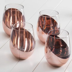 MyGift Modern Copper Accent Stemless Wine Glass Set Red Wine Glasses Set of 4