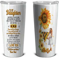 Personalized To My Daughter Tumbler Cups Sunflower and Little Girl Custom Name Tumblers I'll Always Be With You to Love and Support Stainless Steel Tumbler for Maturity Day