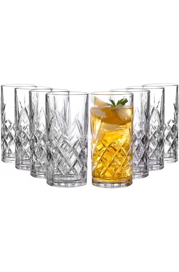Royalty Art Kinsley Tall Highball Glasses Set of 8 12 Ounce Cups Textured Designer Glassware for Drinking Water Beer or Soda Trendy and Elegant Dishware Dishwasher Safe Highball