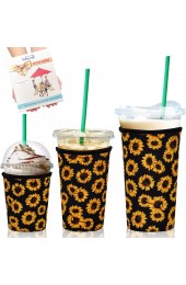 Sekepingo 3Pack Iced Coffee Cup Sleeves Reusable Insulated Sleeve for Cold Beverages Drinks Cup Cover Holder for Starbucks Coffee Dunkin Donuts,McDonalds,Sunflower16-22oz S 22-28oz M and 30-32oz L