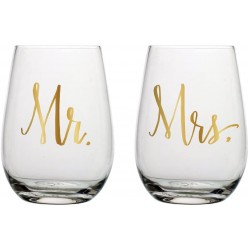 Slant Set of 2 Stemless Wine Glass 20 oz. 3.5 x 5"H Mr. & Mrs.
