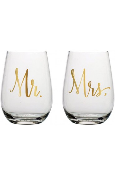 Slant Set of 2 Stemless Wine Glass 20 oz. 3.5 x 5H Mr. & Mrs.