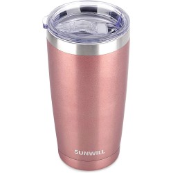 SUNWILL 20oz Tumbler with Lid Stainless Steel Vacuum Insulated Double Wall Travel Tumbler Durable Insulated Coffee Mug Rose Gold Thermal Cup with Splash Proof Sliding Lid