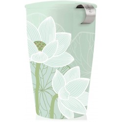 Tea Forte Kati Cup Lotus Ceramic Tea Infuser Cup with Infuser Basket and Lid for Steeping Loose Leaf Tea