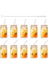 Tronco Beer Can Glasses with Bamboo Lid and Glass Straws,Drinking Glasses 10pcs Set,16oz Can Shaped Glasses with Lid and Straw,Beer Glass Can Cups,Soda Can Glasses,Glass Beer Cups,Iced Coffee Glasses