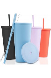 Tumblers with Lids 4 pack 22oz Pastel Colored Acrylic Cups with Lids and Straws | Double Wall Matte Plastic Bulk Tumblers With FREE Straw Cleaner! Vinyl Customizable DIY Gifts Pastels