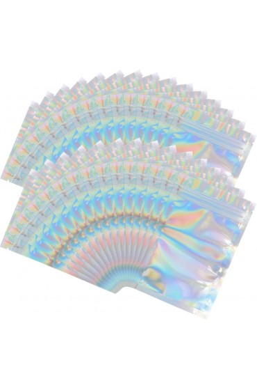 100 Pieces Mylar Holographic Resealable Bags 4 x 6 Smell Proof Bags Foil Pouch Ziplock Bags for Party Favor Food Storage Holographic Color 4 x 6 Inch