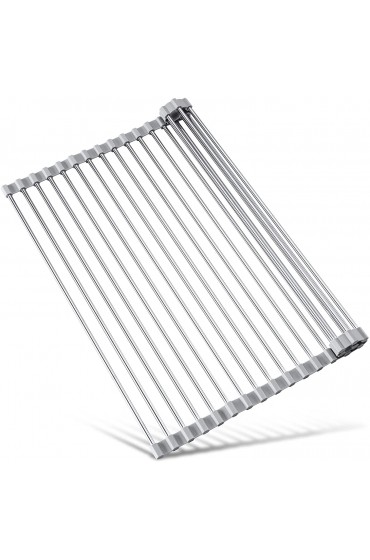 17.7 x 15.5 Large Dish Drying Rack Attom Tech Home Roll Up Dish Racks Multipurpose Foldable Stainless Steel Over Sink Kitchen Drainer Rack for Cups Fruits Vegetables