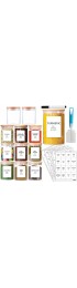 AISIPRIN 12 Pcs Glass Spice Jars with Bamboo Airtight Lids and 114 Labels 9oz Small Food Storage Containers for Kitchen Coffee Herb Marker and Brush Included