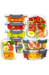 Bayco 9 Pack Glass Meal Prep Containers 3 & 2 & 1 Compartment Glass Food Storage Containers with Lids Airtight Glass Lunch Bento Boxes BPA-Free & Leak Proof 9 lids & 9 Containers Grey