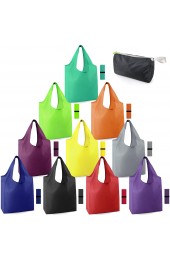 BeeGreen Reusable-Grocery-Bags-Foldable-Machine-Washable-Reusable-Shopping-Bags-Bulk Colorful 10 Pack 50LBS Extra Large Folding Reusable Bags Totes w Zipper Storage Bag Sturdy Lightweight Polyester Fabric