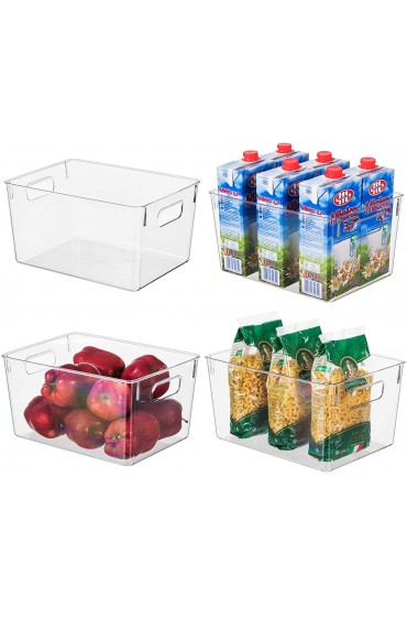 EAMAOTT Clear Plastic Storage Organizer Container Bins with Cutout Handles Transparent Set of 4 BPA Free Cabinet Storage Bins for Kitchen Food Pantry Refrigerator Bathroom 11” x 8” x 6”