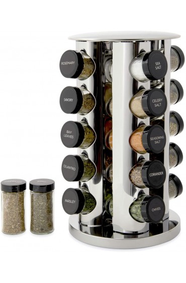 Kamenstein Revolving 20-Jar Countertop Rack Tower Organizer with Free Spice Refills for 5 Years Polished Stainless Steel