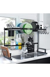 Kitsure Over-The-Sink Dish Drying Rack 2-Tier with Adjustable Length Design 33.4-39.4in,Multifunctional Dish Rack for Over-Sink Use Stainless Steel Dish Rack Space-Saving Sink Dish Drying Rack
