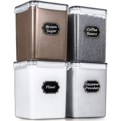 Large Food Storage Containers 5.2L  175oz Wildone 4 Piece Plastic Airtight Kitchen Pantry Storage Containers for Flour Sugar BPA Free Plastic Canisters with 20 Labels