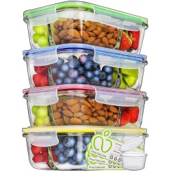 Prep Naturals Glass Meal Prep Containers 3 Compartment Food Containers Meal Prep Food Prep Containers Lunch Containers Glass Containers with Lids Freezer Containers Bento Box 4 Pack 34 Ounce