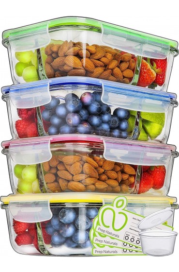 Prep Naturals Glass Meal Prep Containers 3 Compartment Food Containers Meal Prep Food Prep Containers Lunch Containers Glass Containers with Lids Freezer Containers Bento Box 4 Pack 34 Ounce