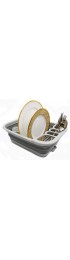SAMMART Collapsible Dish Drainer with Drainer Board Foldable Drying Rack Set Portable Dinnerware Organizer Space Saving Kitchen Storage Tray 1 Grey
