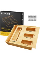 SpaceAid Bag Storage Organizer for Kitchen Drawer Bamboo Organizer Compatible with Gallon Quart Sandwich and Snack Variety Size Bag 1 Box 4 Slots