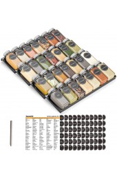 SpaceAid Spice Drawer Organizer with 28 Spice Jars 386 Spice Labels and Chalk Marker 4 Tier Seasoning Rack Tray Insert for Kitchen Drawers 12.8 Wide x 17.5 Deep