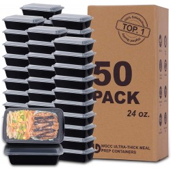 WGCC Meal Prep Containers 50 Pack Extra-thick Food Storage Containers with Lids Disposable Bento Box Reusable Plastic Bento Lunch Box BPA Free Stackable Microwave Dishwasher Freezer Safe 24 oz