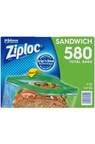 Ziploc Easy Open Tabs Sandwich Bags 580 145 Count Pack of 4