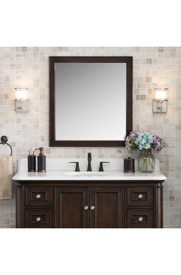 | allen + roth Wrightsville 28-in W x 30-in H Mahogany Rectangular Framed Bathroom Mirror - LS20983