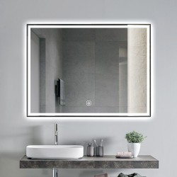 | Decor Wonderland Vanta 23.6-in W x 31.5-in H LED Lighted Black Rectangular Fog Free Framed Bathroom Mirror - HG35679