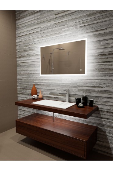 | Suite Mirror 48-in W x 32-in H LED Lighted 6000K Rectangular Fog Free Frameless Bathroom Mirror - RG17695