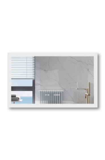 | WELLFOR LED bathroom mirror 40-in W x 24-in H LED Lighted White Rectangular Fog Free Frameless Bathroom Mirror - NA86156