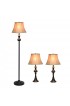Lamp Sets| Elegant Designs Elegant Designs Traditionally Crafted 3 Pack Lamp Set (2 Table L-Amp, 1 Floor Lamp) with Tan Shades, Restoration Bronze - QM42966