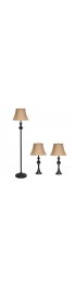 Lamp Sets| Elegant Designs Elegant Designs Traditionally Crafted 3 Pack Lamp Set (2 Table L-Amp, 1 Floor Lamp) with Tan Shades, Restoration Bronze - QM42966