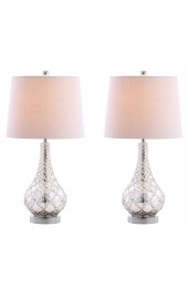Table Lamps| JONATHAN Y Transitional 25.5-in Chrome Rotary Socket Table Lamp with Linen Shade (Set of 2) - YR95699