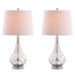 Table Lamps| JONATHAN  Y Transitional 25.5-in Chrome Rotary Socket Table Lamp with Linen Shade (Set of 2) - YR95699
