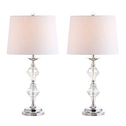 Table Lamps| JONATHAN  Y Transitional 27.5-in Chrome Rotary Socket Table Lamp with Linen Shade (Set of 2) - DK91871