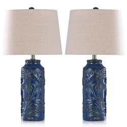 Table Lamps| StyleCraft Home Collection Cloverfeild 24.25-in Navy Blue Ceramic 3-Way Table Lamp with Linen Shade - LJ60937