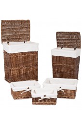 Laundry Hampers & Baskets| BirdRock Home BIRDROCK HOME Woven Willow Baskets with Liner - Set of 5 - Rectangular Hampers and Storage Bins with Lids - Decorative Wooden Wicker Baskets - Organizer - Natural (Brown) - ES04177