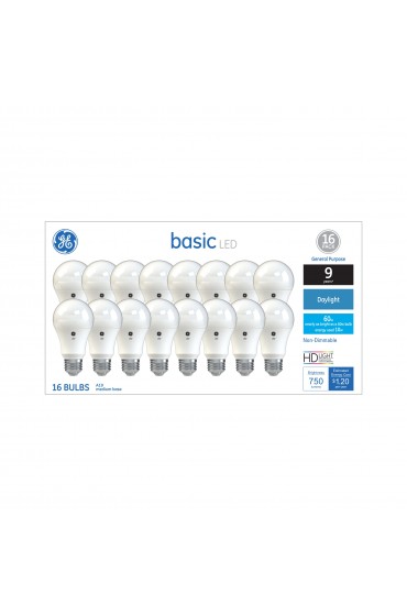 General Purpose LED Light Bulbs| GE Basic 60-Watt EQ A19 Daylight LED Light Bulb (16-Pack) - ER44719
