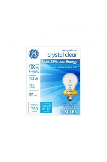 Halogen Light Bulbs| GE 60-Watt EQ A19 Dimmable Soft White A-style Light Fixture Halogen Light Bulb (2-Pack) - EU85235
