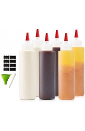 6-pack Premium Plastic Condiment Squeeze Squirt Bottles for Sauces Paint ,Oil Condiments ,Salad Dressings Arts and Crafts Food Grade-Includes Funnel Erasable Marker and Reusable Labels 16 oz