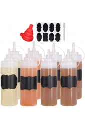 Belinlen 8 Pack 12 oz Plastic Squeeze Squirt Condiment Bottles with Twist On Cap Lids Perfect for Condiments Oil Icing Liquids–Set of 8 with extra 1 Silicone Funnel 8 Chalk Labels and 1 Pen