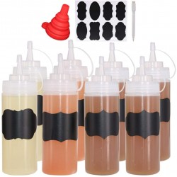 Belinlen 8 Pack 12 oz Plastic Squeeze Squirt Condiment Bottles with Twist On Cap Lids Perfect for Condiments Oil Icing Liquids–Set of 8 with extra 1 Silicone Funnel 8 Chalk Labels and 1 Pen